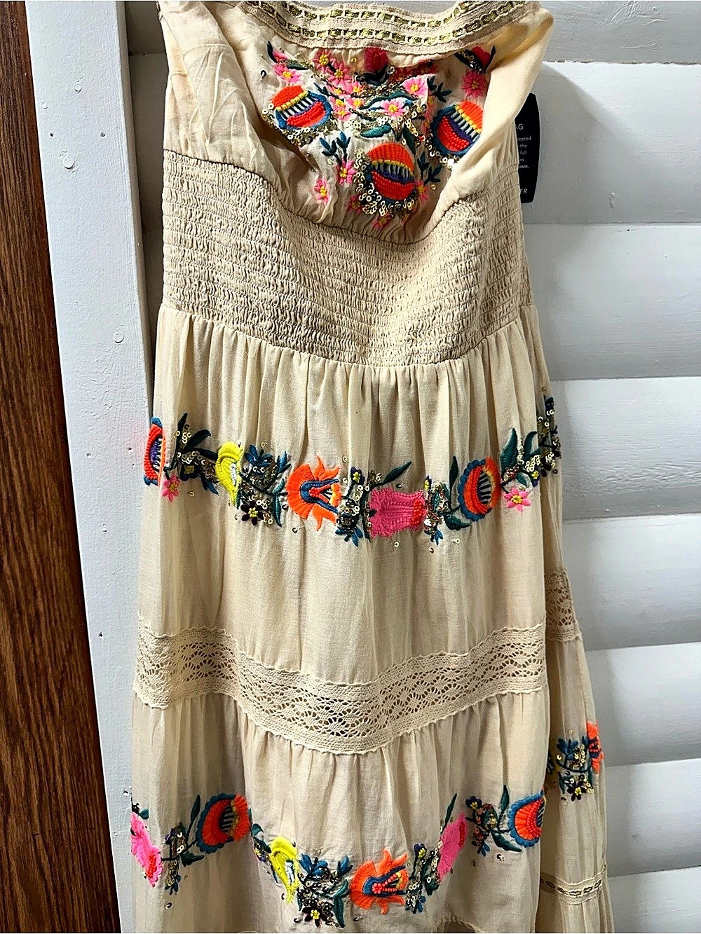 Embroidered high low Maxi Dress in Cream